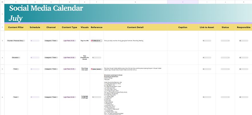 Monthly social media content calendar plan